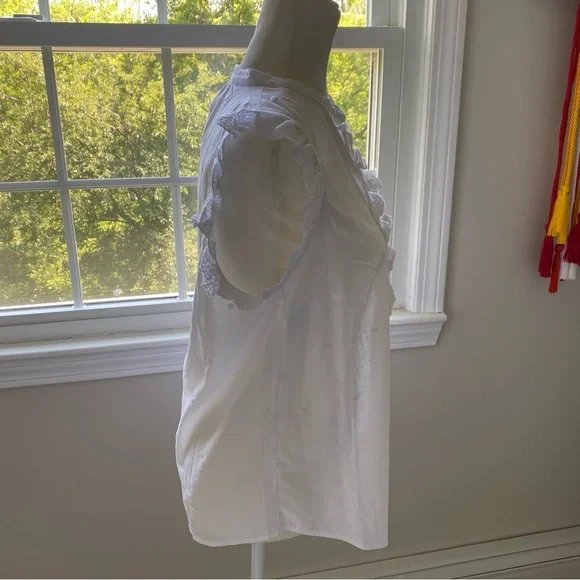 Boden Sleeveless Embroidered Shirt White Ruffle Button Down Cotton US 8 NWT - Picture 7 of 9